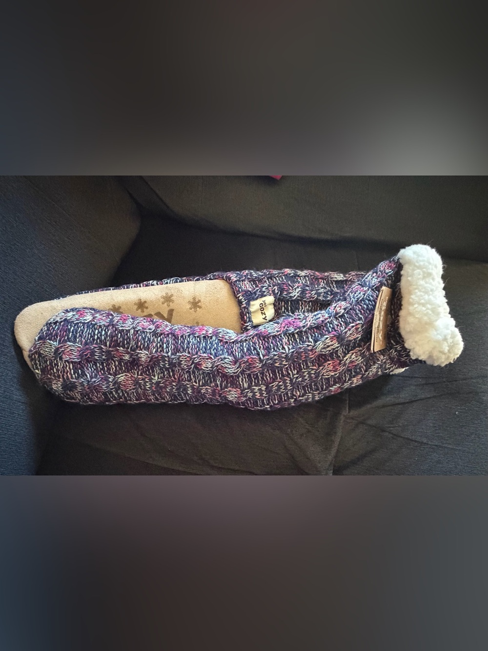 Cozy Knit Slipper Socks - Purple Multicolor